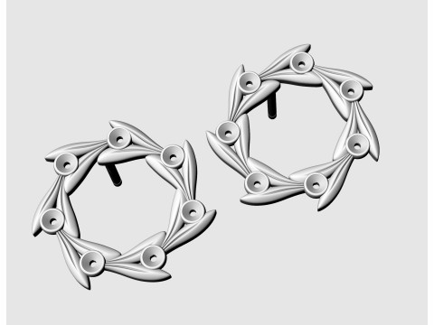 Round leaves earrings 3D print model 3Dプリントモデル