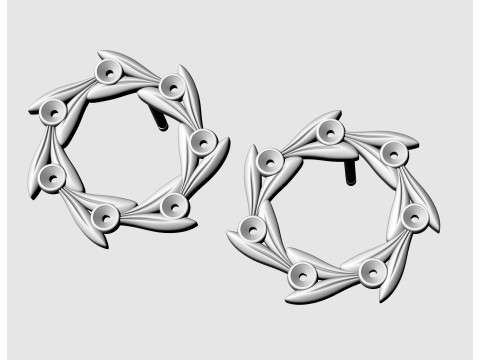 Round leaves earrings 3D print model 3Dプリントモデル
