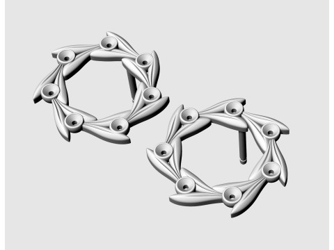 Round leaves earrings 3D print model 3Dプリントモデル