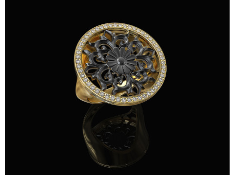 Gothic floral ring with diamond frame 3D-printmodel