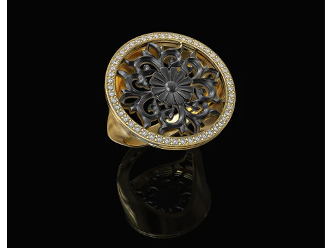 带钻石框架的哥特式花卉戒指 3D 打印模型