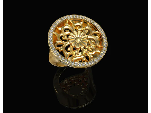 Готична квіткова каблучка з діамантовою оправою 3D Принт Модель