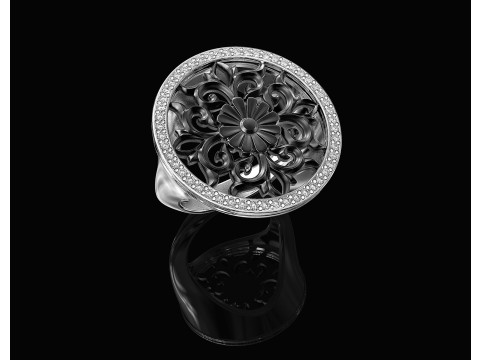 Gothic floral ring with diamond frame Model Cetak 3D