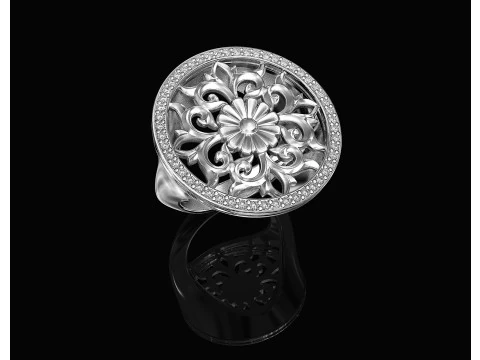 Готична квіткова каблучка з діамантовою оправою 3D Принт Модель