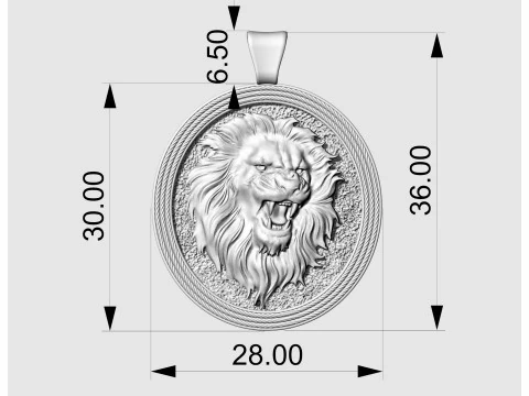Кулон Лев-овальний кулон 3D Принт Модель