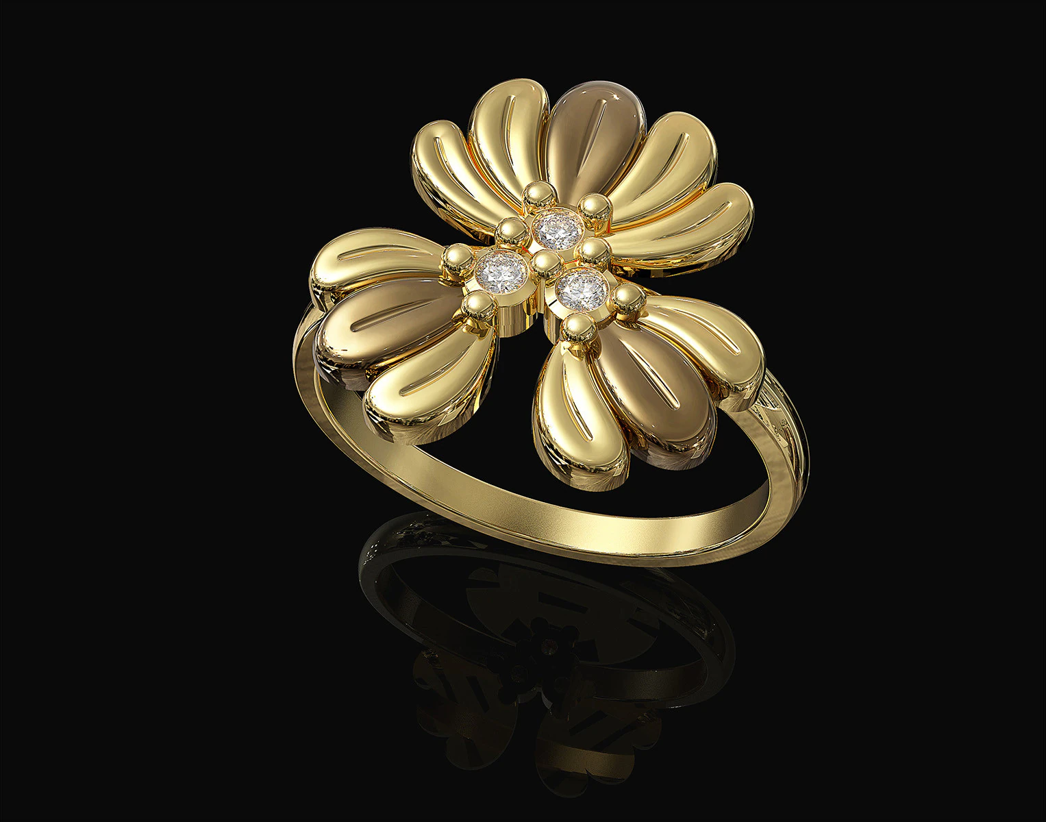 Three leaves ring 3D Print Model .c4d .max .obj .3ds .fbx .stl .blend 