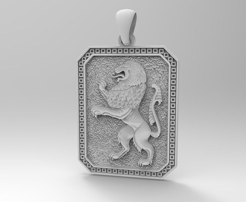 Heraldic rampant lion pendant-v2 3Dプリントモデル .c4d .max .obj .3ds .fbx .stl .blend 
