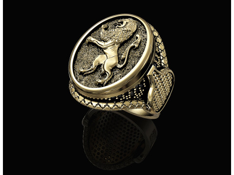 Heraldic rampant lion ring 3D Print Model
