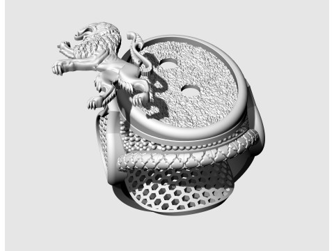 Heraldic rampant lion ring 3D Print Model