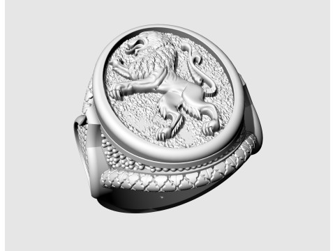 Heraldic rampant lion ring 3D Print Model