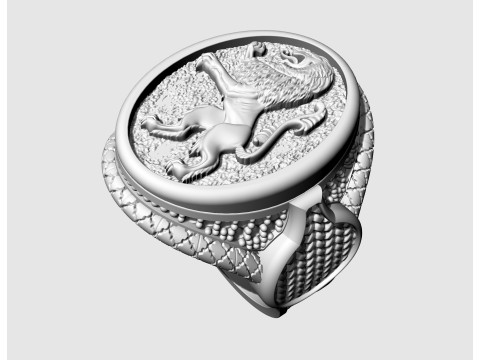 Heraldic rampant lion ring 3D Print Model