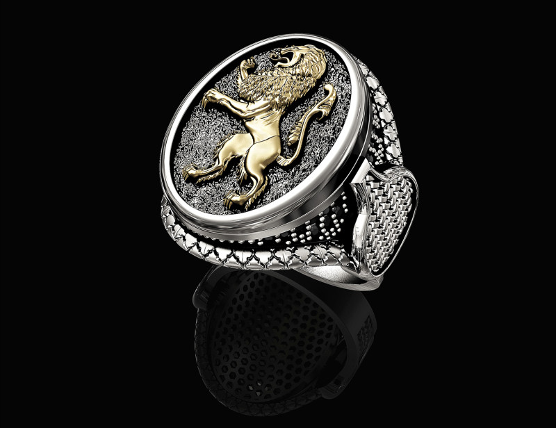 Heraldic rampant lion ring 3D Print Model .c4d .max .obj .3ds .fbx .stl .blend 