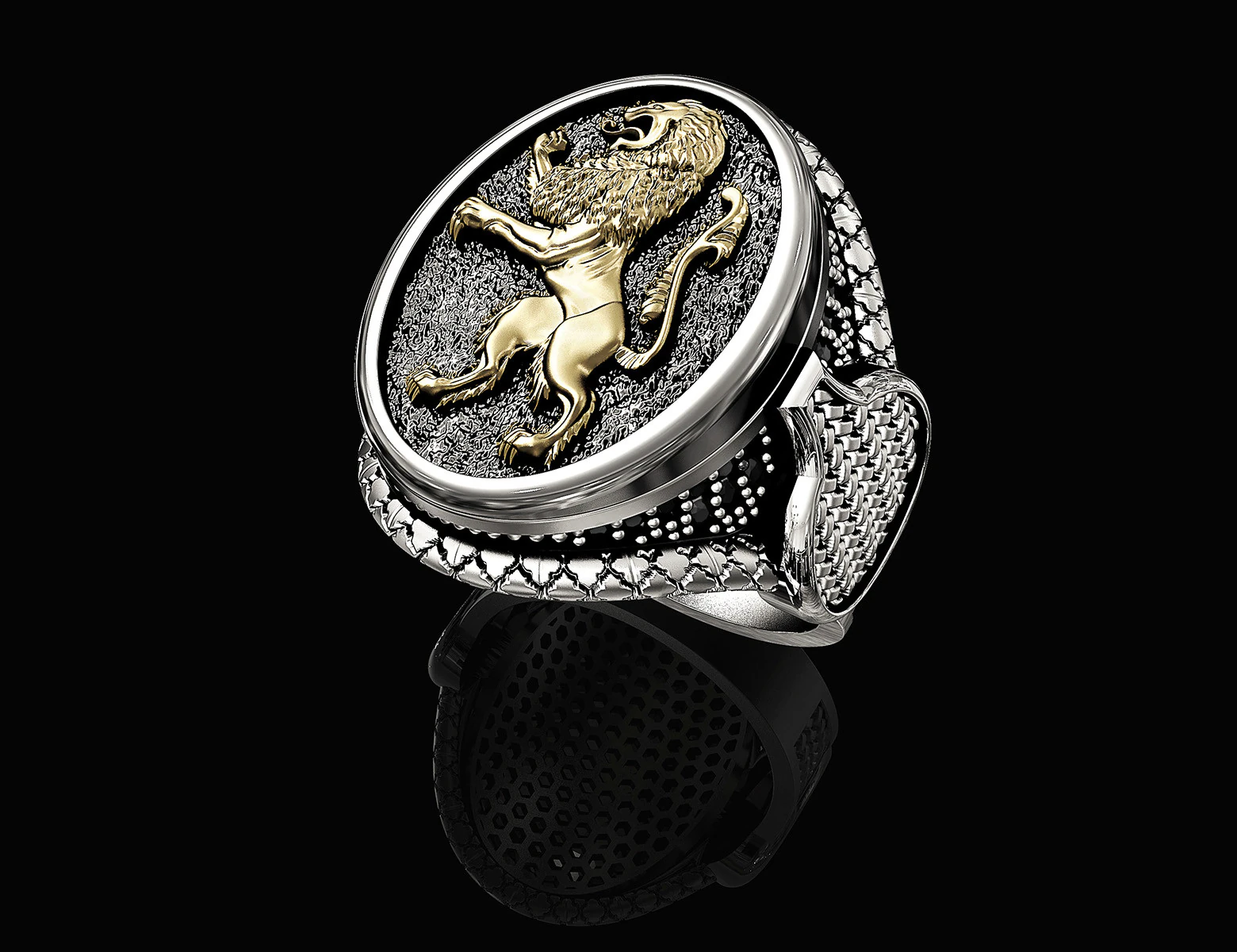 Heraldic rampant lion ring 3D Print Model .c4d .max .obj .3ds .fbx .stl .blend