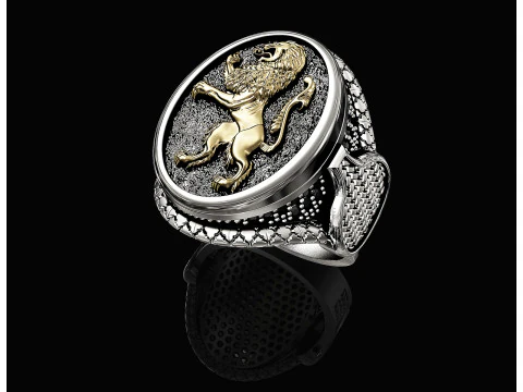 Геральдичне нестримне кільце з левом 3D Принт Модель