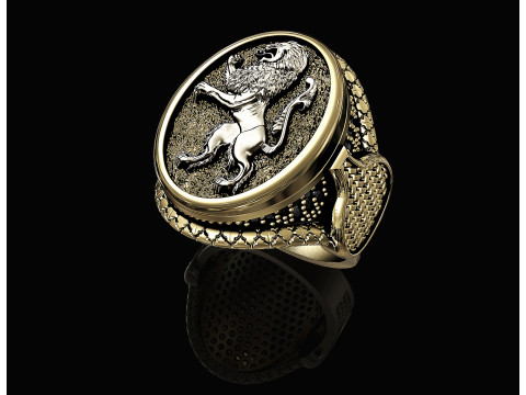 Heraldic rampant lion ring 3D Print Model