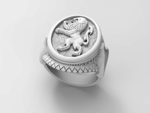 Heraldic rampant lion ring 3D Print Model