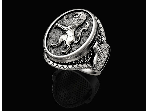 Heraldic rampant lion ring 3D Print Model