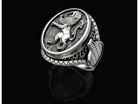 Heraldic rampant lion ring 3D Print Model