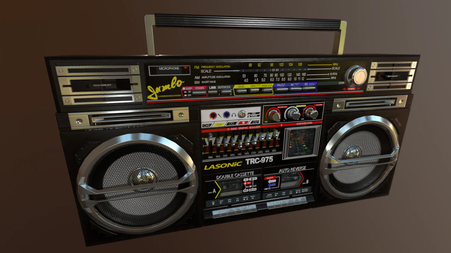 lasonic trc-975 boombox low-poly 3D Model .c4d .max .obj .3ds .fbx .stl .blend 