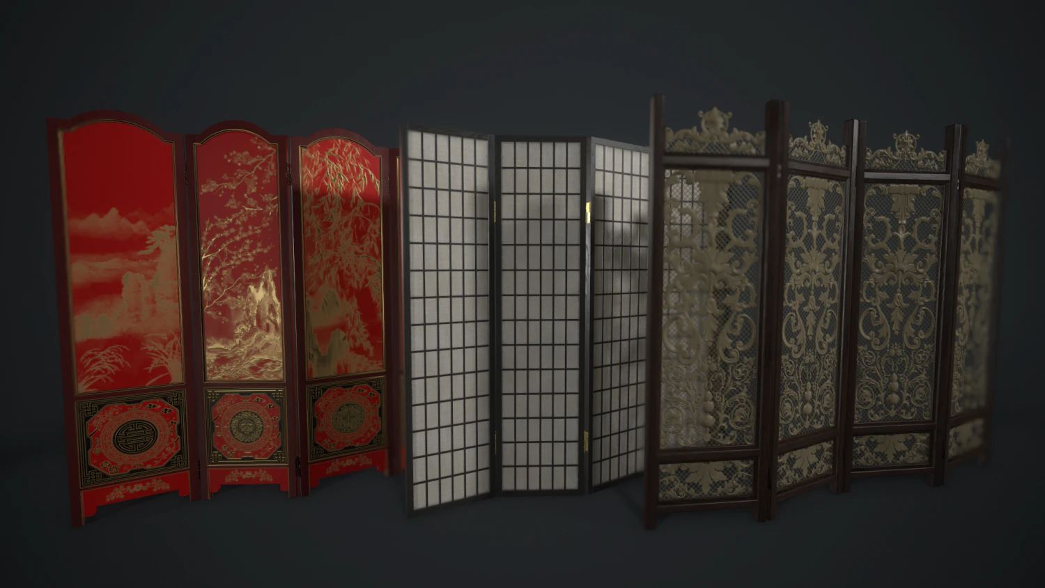 room divider screens set 3D Model .c4d .max .obj .3ds .fbx .stl .blend 