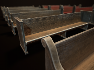 game ready wooden church pews set low-poly Modèle 3D