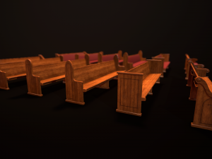 game ready wooden church pews set low-poly Modèle 3D