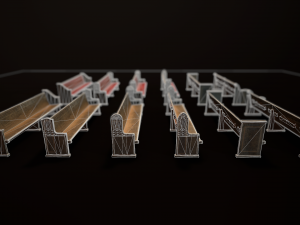 game ready wooden church pews set low-poly Modèle 3D