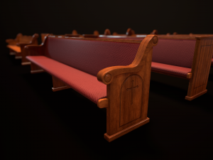 game ready wooden church pews set low-poly Modèle 3D