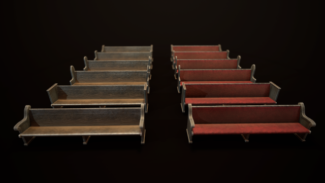 game ready wooden church pews set low-poly Modèle 3D .c4d .max .obj .3ds .fbx .stl .blend