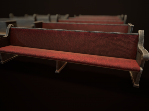 game ready wooden church pews set low-poly Modèle 3D