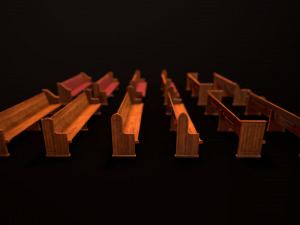 game ready wooden church pews set low-poly Modèle 3D