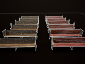 game ready wooden church pews set low-poly Modèle 3D