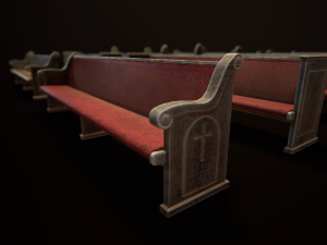 game ready wooden church pews set low-poly Modèle 3D