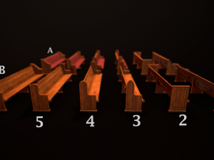 game ready wooden church pews set low-poly Modèle 3D