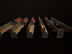 game ready wooden church pews set low-poly Modèle 3D