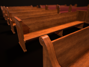 game ready wooden church pews set low-poly Modèle 3D