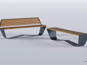 park modern bench karma wood and metal 3D Model