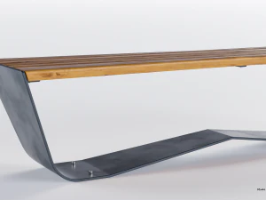 park modern bench karma wood and metal 3D Model