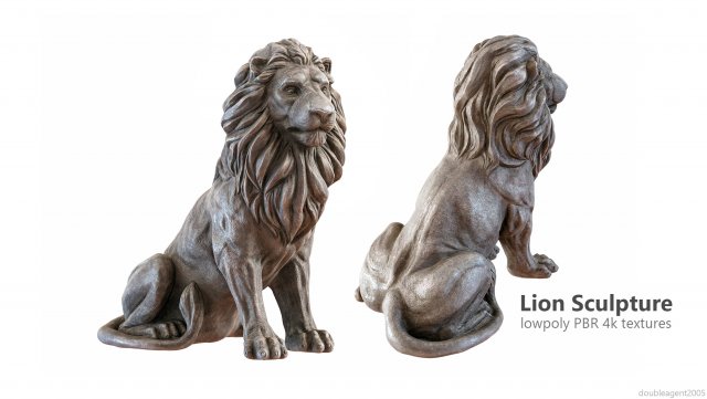 Sitting Lion statue PBR Lowpoly Low-poly 3D Модель .c4d .max .obj .3ds .fbx .stl .blend 