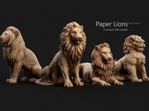 Paper Lions - 5 lowpoly PBR models Low-poly 3D Model