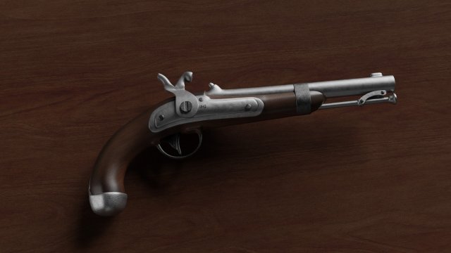 us model 1842 percussion pistol 3D Model .c4d .max .obj .3ds .fbx .stl .blend 