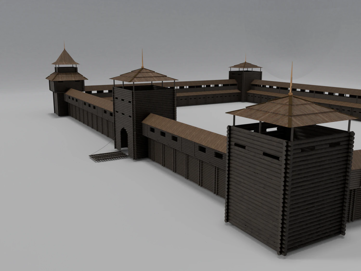 medieval wooden fort 3D Model .c4d .max .obj .3ds .fbx .stl .blend