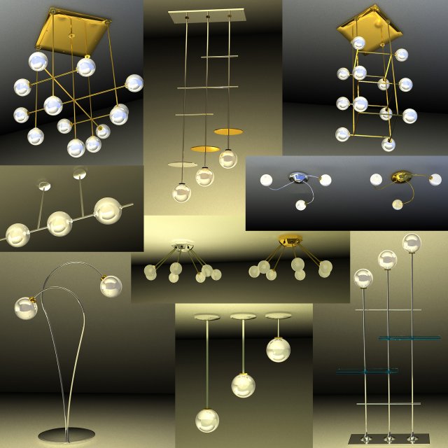 Set of lamps in Art Nouveau style 3D 模型 .c4d .max .obj .3ds .fbx .stl .blend 