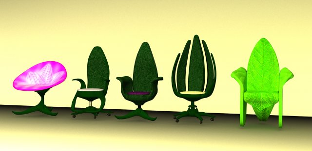 Stylized Chair Set 3D Model .c4d .max .obj .3ds .fbx .stl .blend 