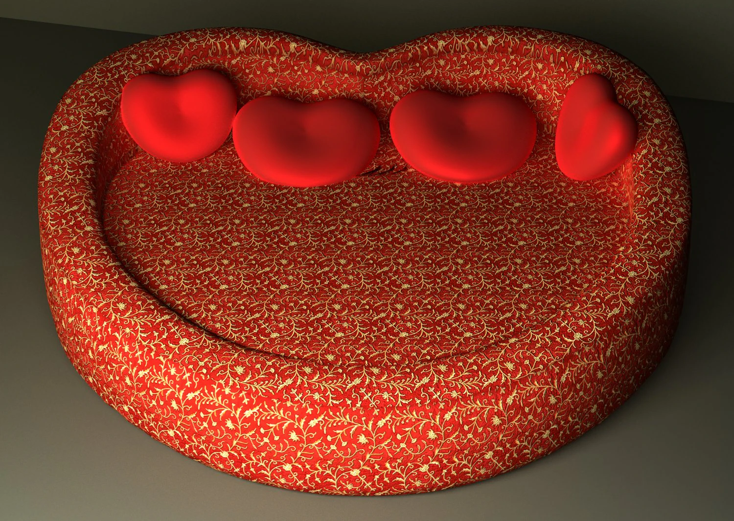 Htart style Bed 3D Model .c4d .max .obj .3ds .fbx .stl .blend 