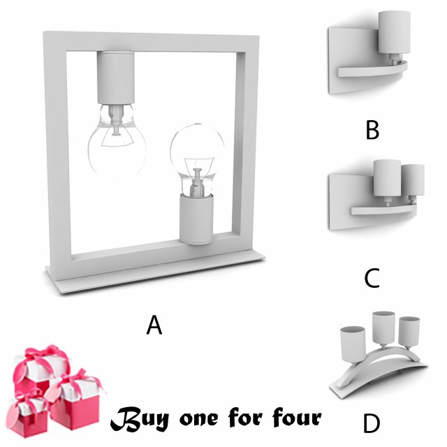 four tarahan wall lights Model 3D .c4d .max .obj .3ds .fbx .stl .blend 