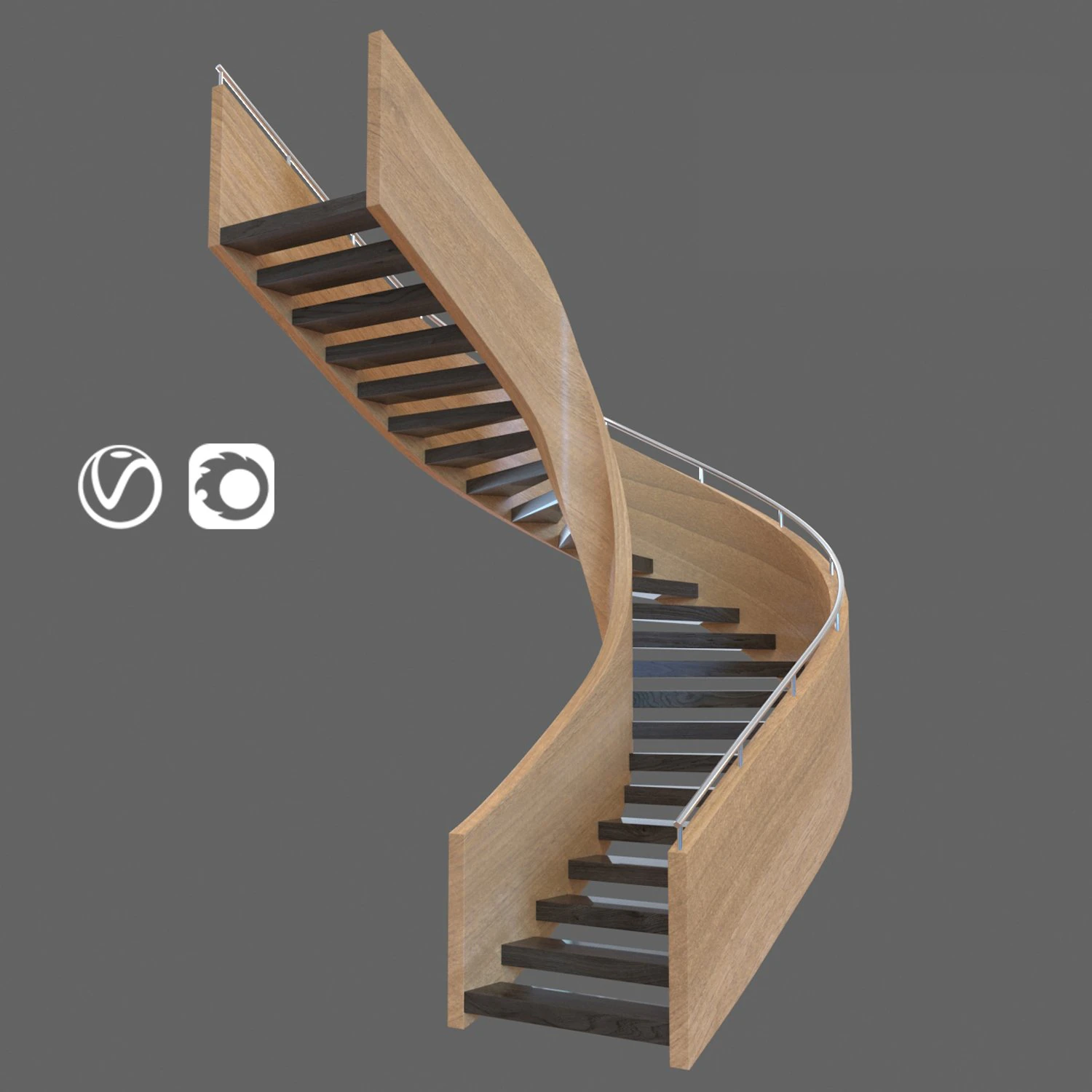 wooden spiral staircase 3D Model .c4d .max .obj .3ds .fbx .stl .blend