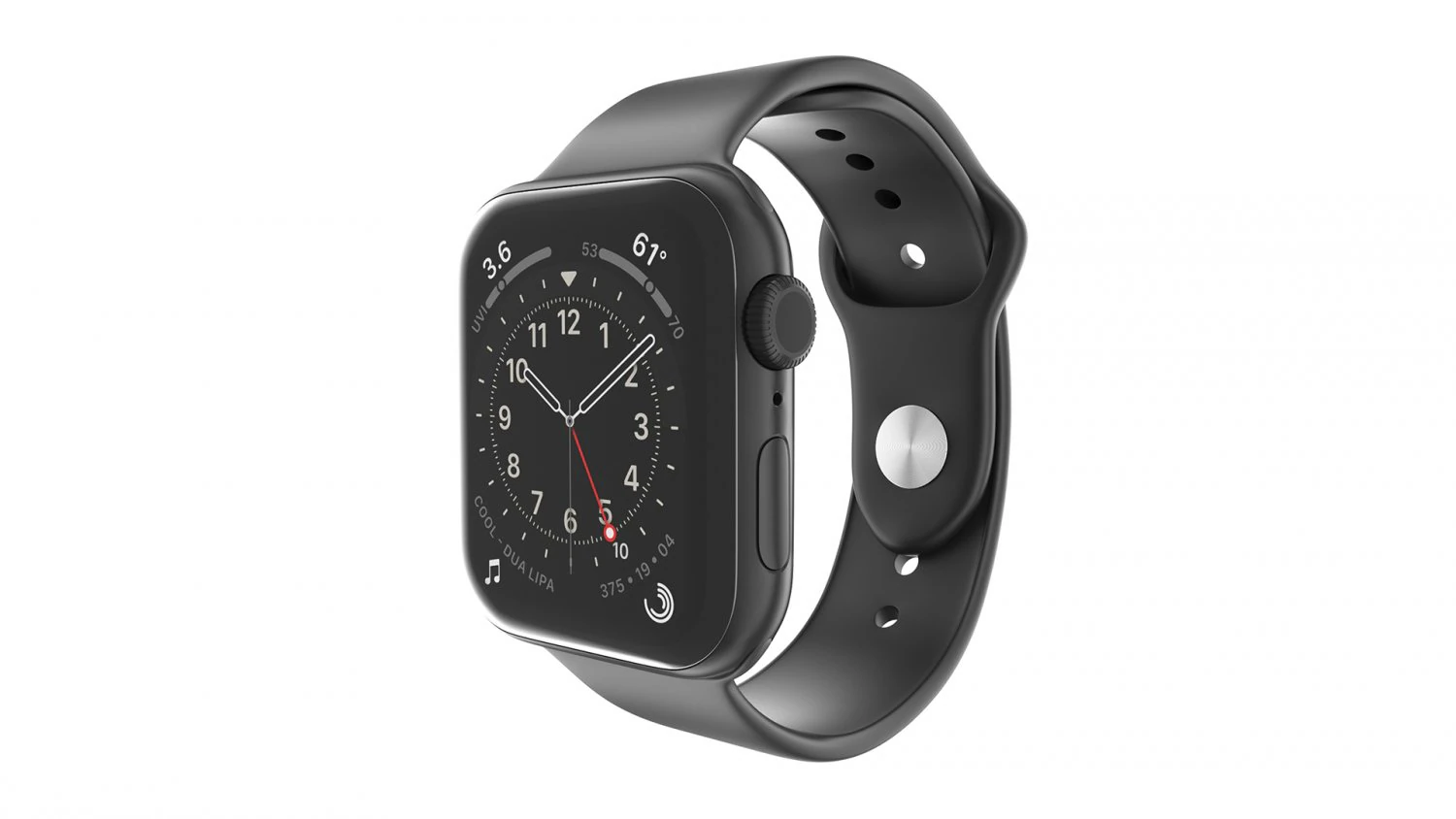 apple watch series 6 44mm space gray aluminum case with black sport band 3D Model .c4d .max .obj .3ds .fbx .stl .blend 
