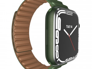 apple watch series 7 45mm green aluminum case with green leather link Modèle 3D