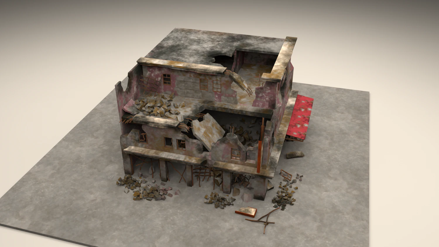 edificio distrutto Modello 3D .c4d .max .obj .3ds .fbx .stl .blend 